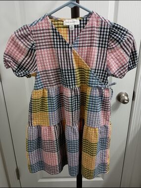 Free Assembly Girl's Multicolor Gingham Plaid Dress * Medium 7/8 * Short Sleeve